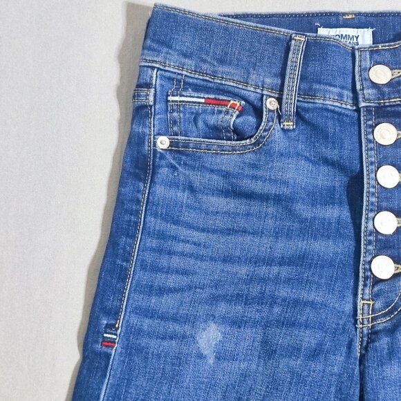 Tommy Hilfiger Jeans women's sz 0/W25 denim blue wide leg crop factorydistressed - Picture 9 of 16